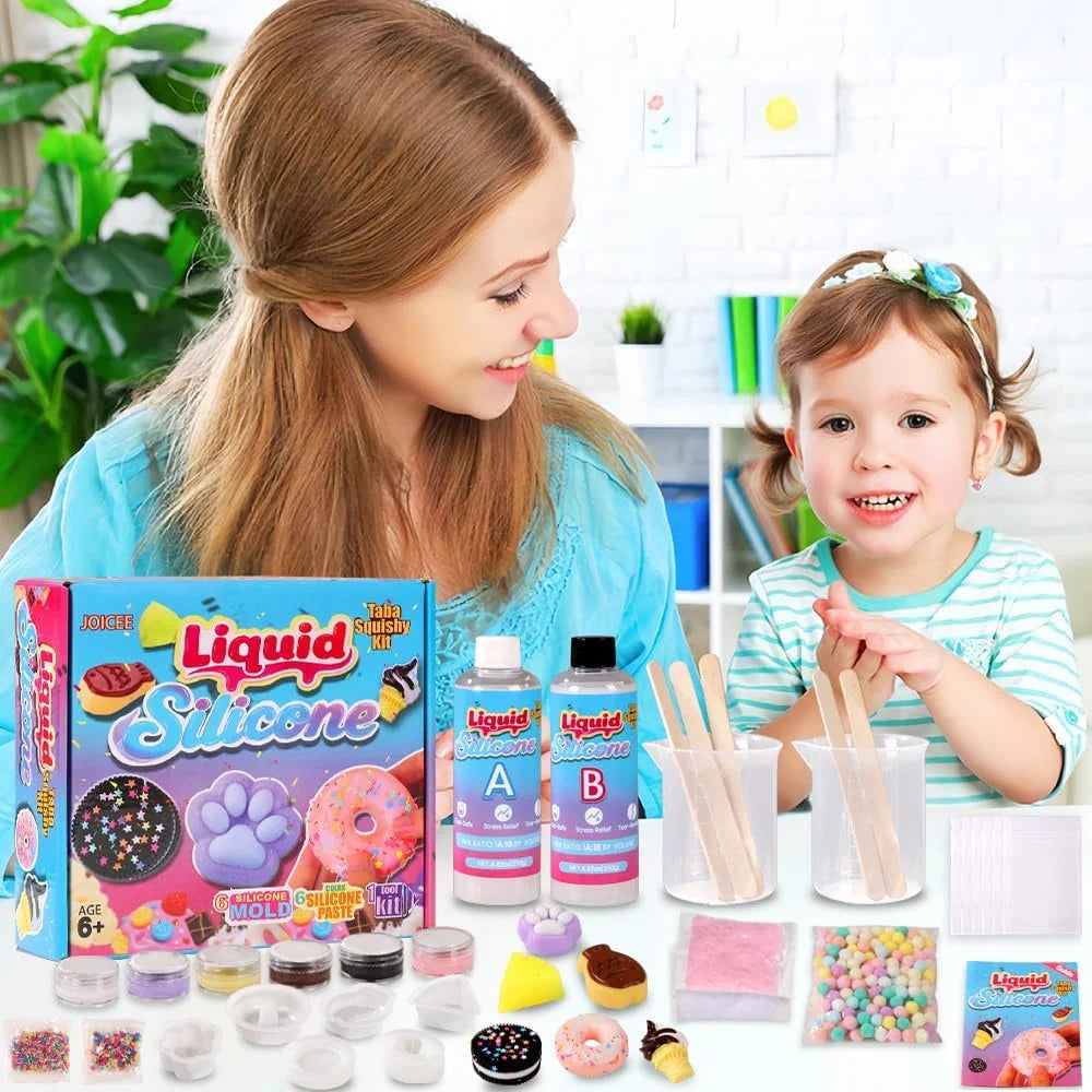 Taba Squishy Kit | DIY Squishy Making Kit | 18OZ 1:1 AB Liquid Silicone | 6 Molds