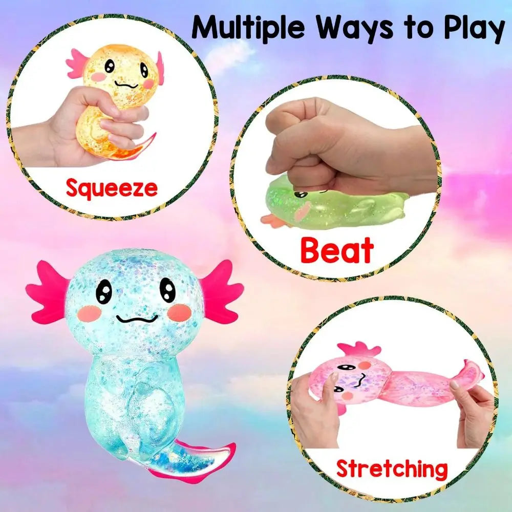 Glitter Squishy Stress Glitter Soothing Texture Cute Shape Axolotl Squishy Toys Sugar Filled Squishy Fidget Stress Ball
