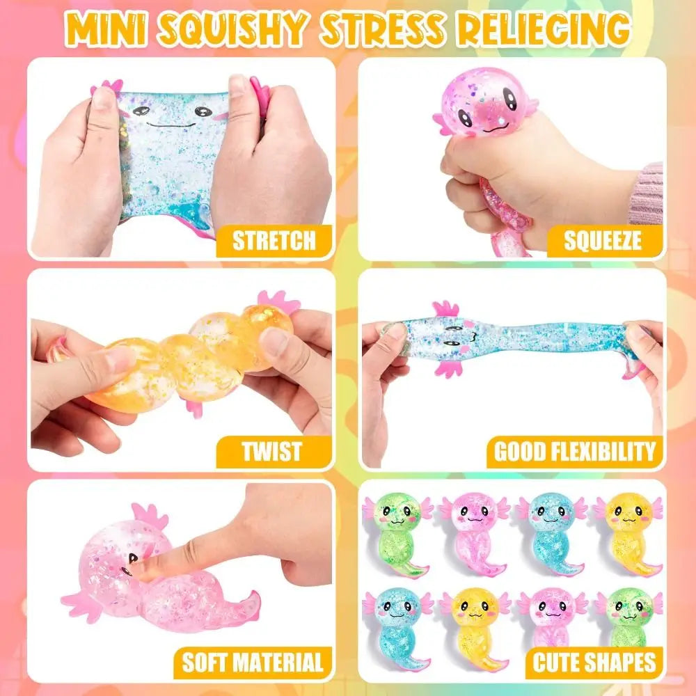 Glitter Squishy Stress Glitter Soothing Texture Cute Shape Axolotl Squishy Toys Sugar Filled Squishy Fidget Stress Ball