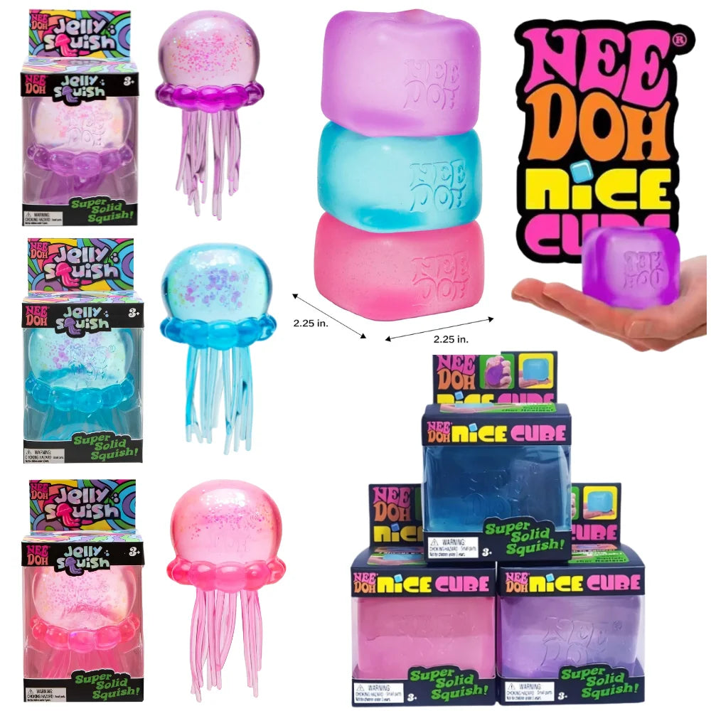 Squishy Nee Doh Trending Jellyfish & Cube Squish Toy, Soft Jelly Squeeze Stress Relief Fidget Toy Sensory NeeDoh for Adults