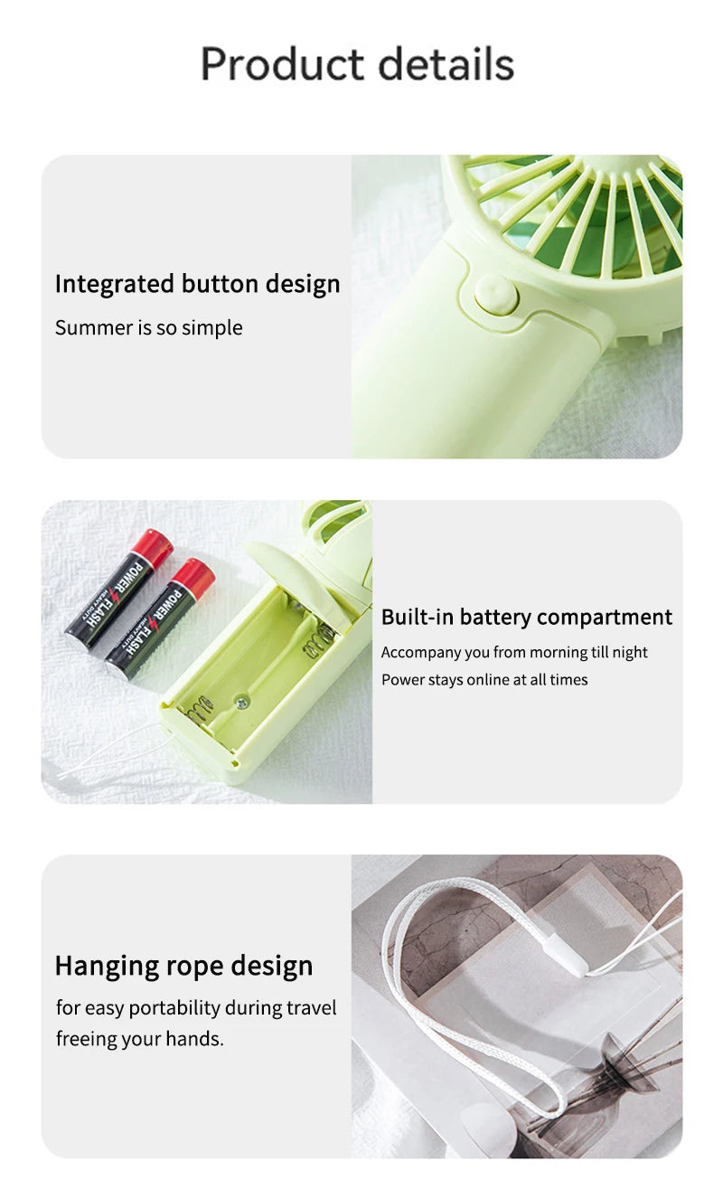 Cute Mini Fan | Portable & Handheld Lightweight | Low Noise