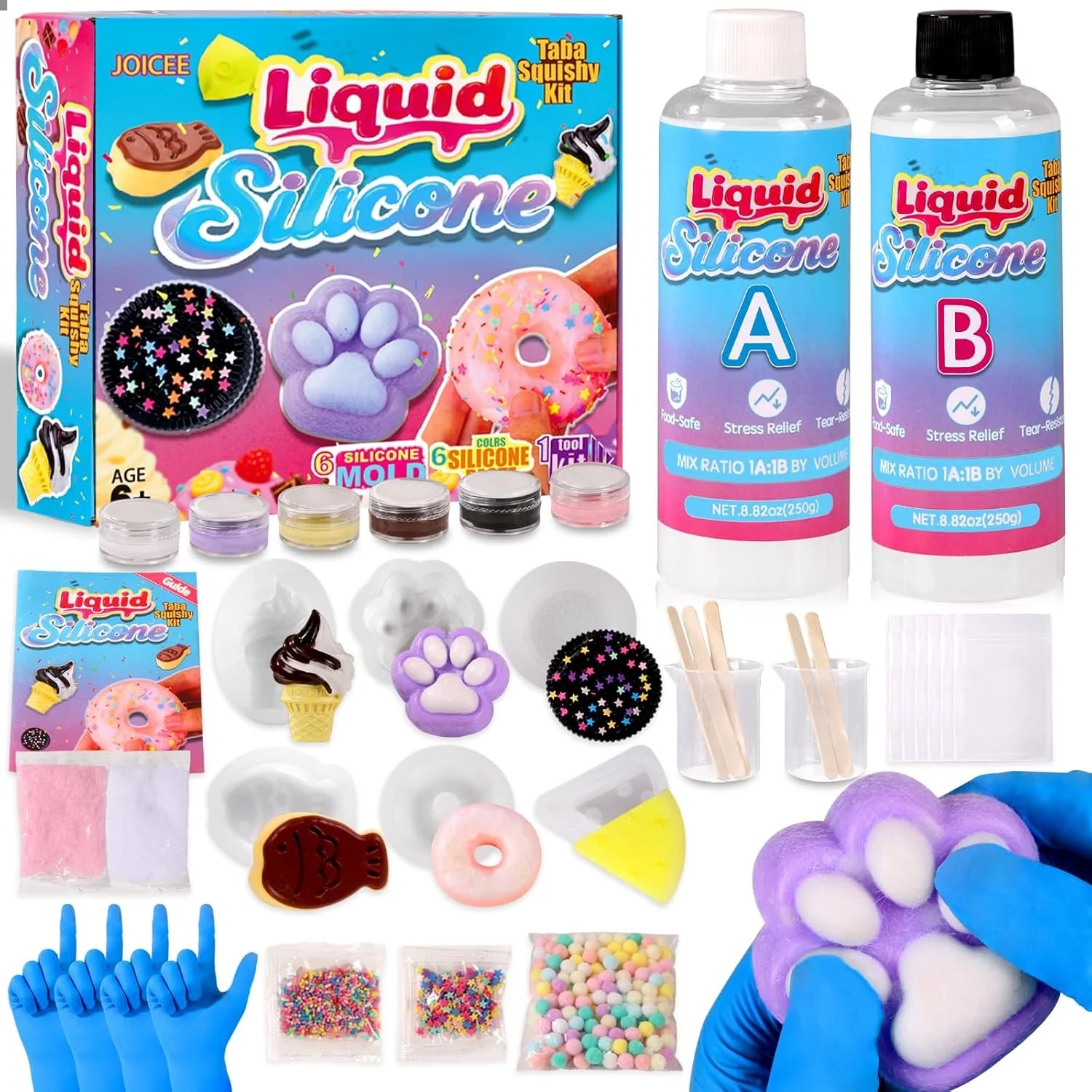 Taba Squishy Kit | DIY Squishy Making Kit | 18OZ 1:1 AB Liquid Silicone | 6 Molds