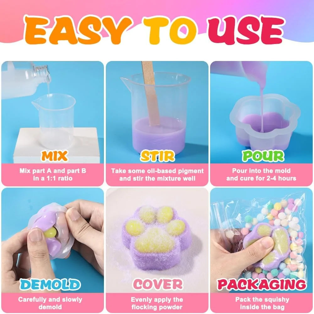 Taba Squishy Kit | DIY Squishy Making Kit | 18OZ 1:1 AB Liquid Silicone | 6 Molds