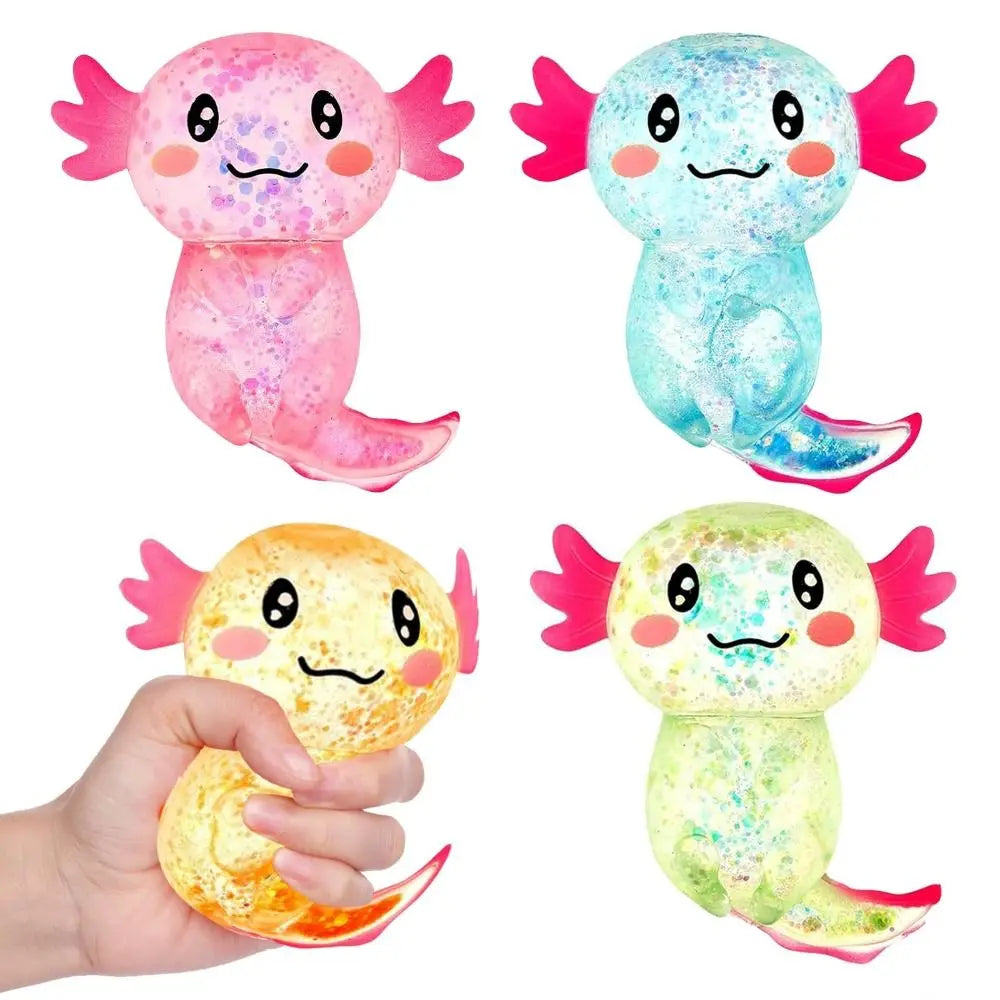Glitter Squishy Stress Glitter Soothing Texture Cute Shape Axolotl Squishy Toys Sugar Filled Squishy Fidget Stress Ball