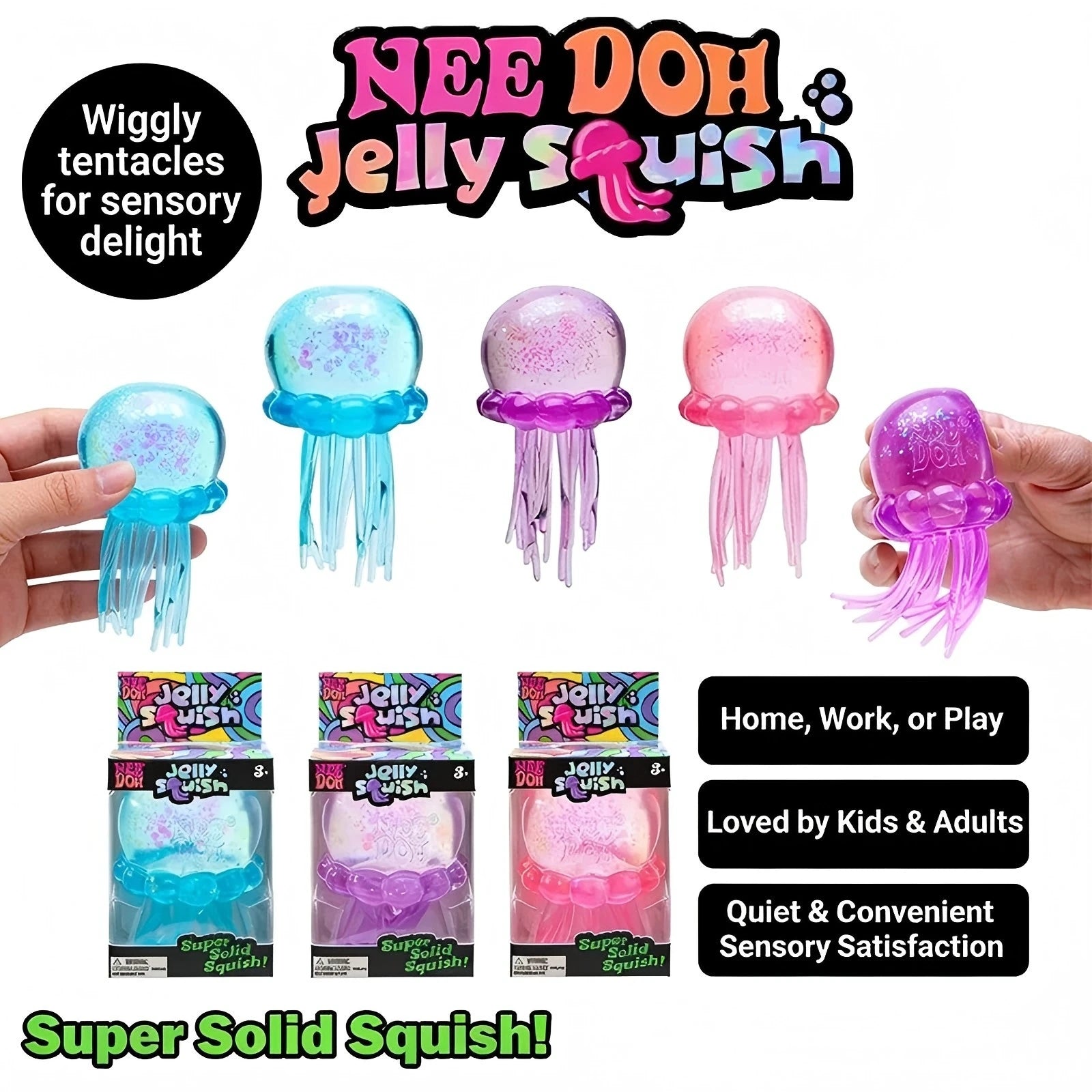Squishy Nee Doh Trending Jellyfish & Cube Squish Toy, Soft Jelly Squeeze Stress Relief Fidget Toy Sensory NeeDoh for Adults