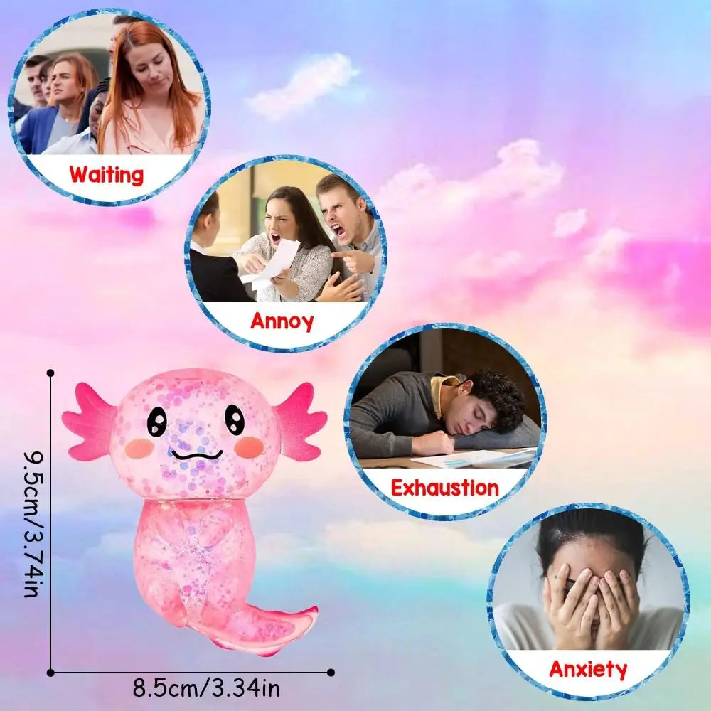 Glitter Squishy Stress Glitter Soothing Texture Cute Shape Axolotl Squishy Toys Sugar Filled Squishy Fidget Stress Ball