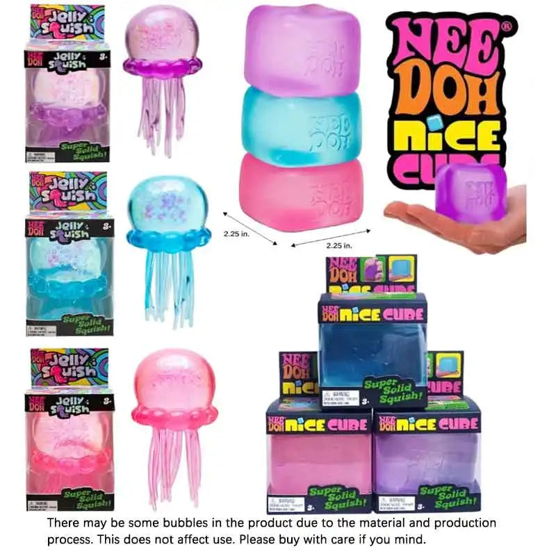 Squishy Nee Doh Trending Jellyfish & Cube Squish Toy, Soft Jelly Squeeze Stress Relief Fidget Toy Sensory NeeDoh for Adults