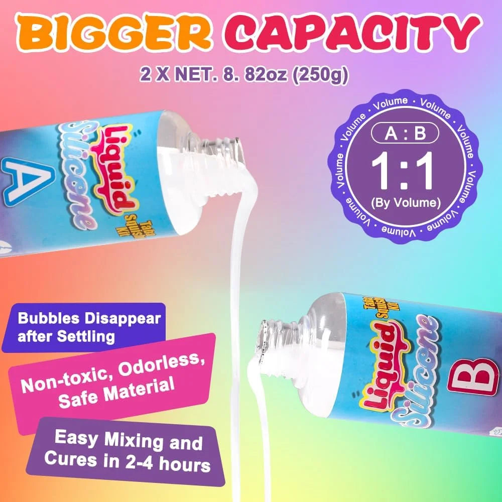 Taba Squishy Kit | DIY Squishy Making Kit | 18OZ 1:1 AB Liquid Silicone | 6 Molds